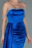 Robe de Soirée Longue Satin Bleu Saxe ABU2618