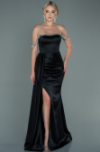 Robe de Soirée Longue Satin Noir ABU2618