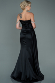 Robe de Soirée Longue Satin Noir ABU2618