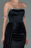 Robe de Soirée Longue Satin Noir ABU2618