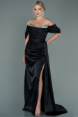 Robe de Soirée Longue Satin Noir ABU2661