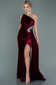 Robe de Soirée Longue Velours Rouge Bordeaux ABU2626