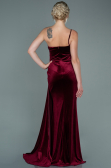 Robe de Soirée Longue Velours Rouge Bordeaux ABU2626