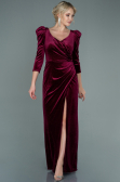 Robe de Soirée Longue Velours Rouge Bordeaux ABU2653