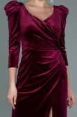 Robe de Soirée Longue Velours Rouge Bordeaux ABU2653