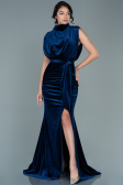 Robe de Soirée Longue Velours Bleu Marine ABU2668