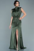 Robe De Soirée Satin Longue Kaki ABU2133