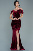 Robe de Soirée Longue Velours Rouge Bordeaux ABU2672