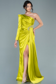 Robe de Soirée Longue Satin Pistache vert ABU2676