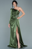 Robe de Soirée Longue Satin Kaki ABU2676