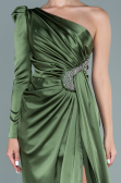 Robe de Soirée Longue Satin Kaki ABU2676