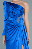 Robe de Soirée Longue Satin Bleu Saxe ABU2676