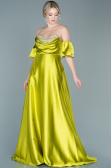 Robe de Soirée Longue Satin Pistache vert ABU2614