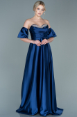 Robe de Soirée Longue Satin Bleu Marine ABU2614