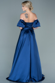 Robe de Soirée Longue Satin Bleu Marine ABU2614