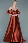 Robe de Soirée Longue Satin Marron Clair ABU2614