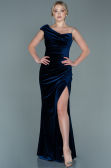 Robe de Soirée Longue Velours Bleu Marine ABU2687