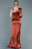 Robe de Soirée Longue Satin Brique ABU2676