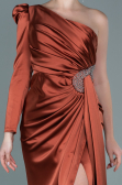 Robe de Soirée Longue Satin Brique ABU2676