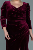 Robe de Soirée Grande Taille Longue Velours Rouge Bordeaux ABU2697