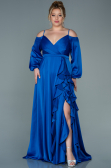 Robe Grande Taille Satin Longue Bleu Saxe ABU2358