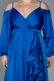 Robe Grande Taille Satin Longue Bleu Saxe ABU2358
