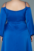 Robe Grande Taille Satin Longue Bleu Saxe ABU2358