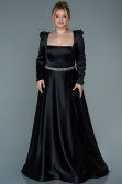 Robe de Soirée Grande Taille Longue Satin Noir ABU2684