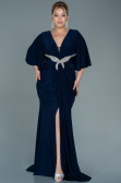 Robe De Soirée Grande Taille Satin Longue Bleu Marine Foncé ABU2646