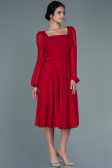Robe De Cérémonie Mousseline Midi Rouge ABK1441