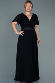 Robe de Soirée Grande Taille Longue Mousseline Noir ABU2755