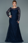 Robe Grande Taille Lacé Longue Bleu Marine ABU1574