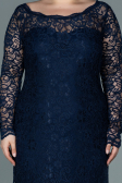 Robe Grande Taille Lacé Longue Bleu Marine ABU1574