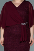 Robe de Soirée Grande Taille Midi Rouge Bordeaux ABK1567