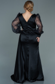 Robe Grande Taille Longue Satin Noir ABU2759