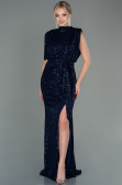 Robe de Soirée Longue Squameuse Bleu Marine ABU2752