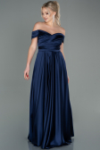 Robe de Soirée Longue Satin Bleu Marine ABU2750