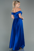 Robe de Soirée Longue Satin Bleu Saxe ABU2750