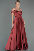 Robe de Soirée Longue Satin Marron Clair ABU2750