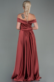 Robe de Soirée Longue Satin Marron Clair ABU2750