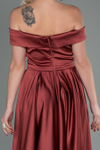 Robe de Soirée Longue Satin Marron Clair ABU2750