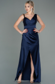 Robe de Soirée Longue Satin Bleu Marine ABU2771