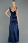 Robe de Soirée Longue Satin Bleu Marine ABU2771