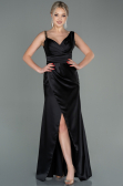 Robe de Soirée Longue Satin Noir ABU2771