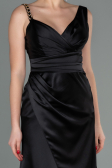 Robe de Soirée Longue Satin Noir ABU2771