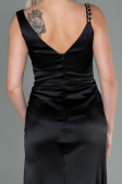 Robe de Soirée Longue Satin Noir ABU2771