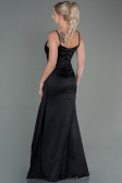Robe Queue de Poisson Longue Satin Noir ABU1894