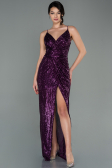 Robe De Soirée Squameuse Longue Prune ABU1880