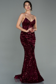 Robe Queue de Poisson Longue Velours Rouge Bordeaux ABU2787