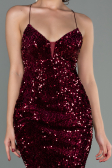 Robe Queue de Poisson Longue Velours Rouge Bordeaux ABU2787